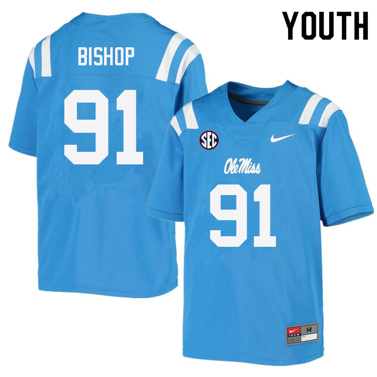 Youth #91 Aubrey Bishop Ole Miss Rebels College Football Jerseys Sale-Power Blue